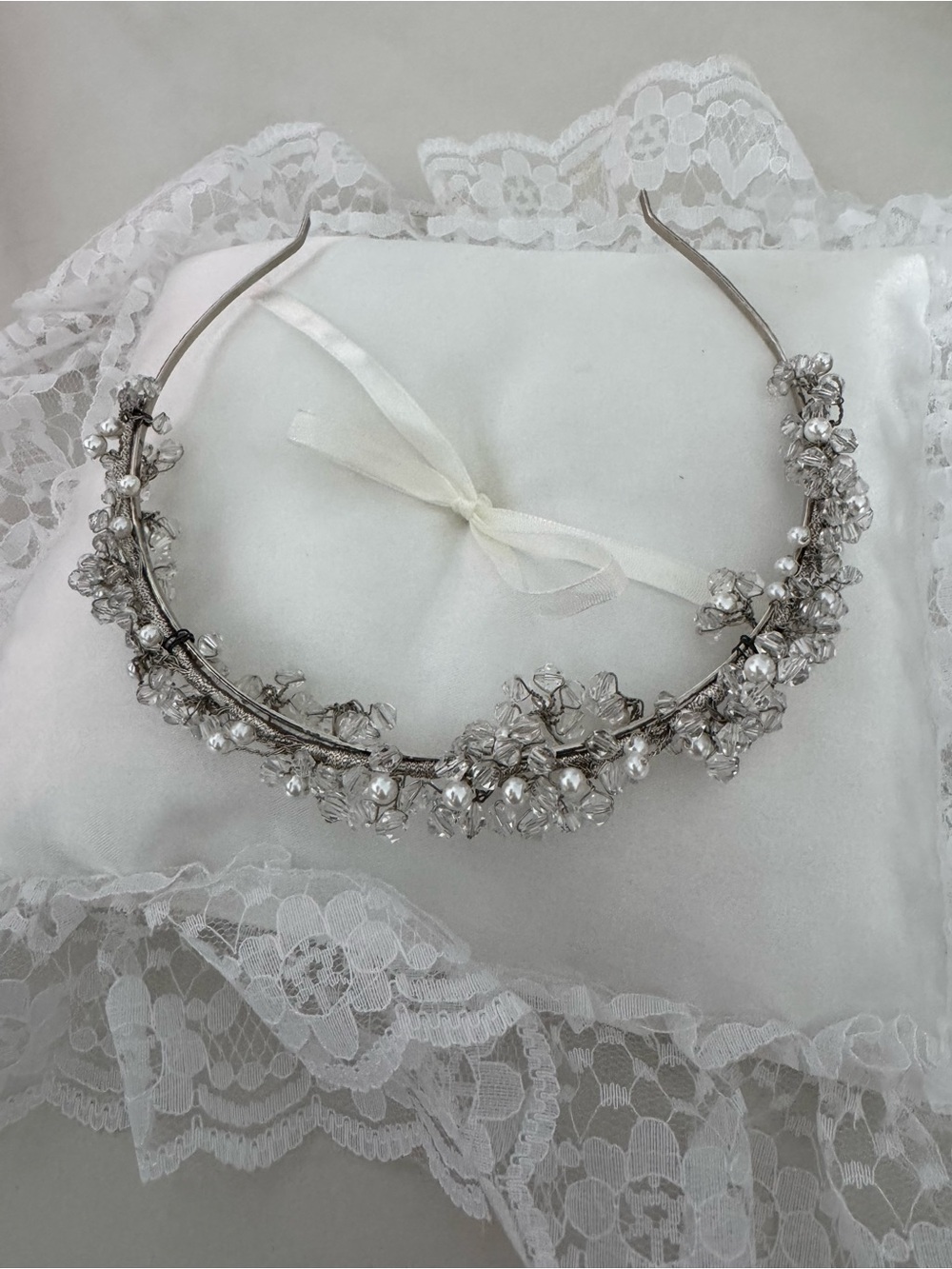 Bridal Crystal & Pearl Headband in Silver - Brand Unspecified